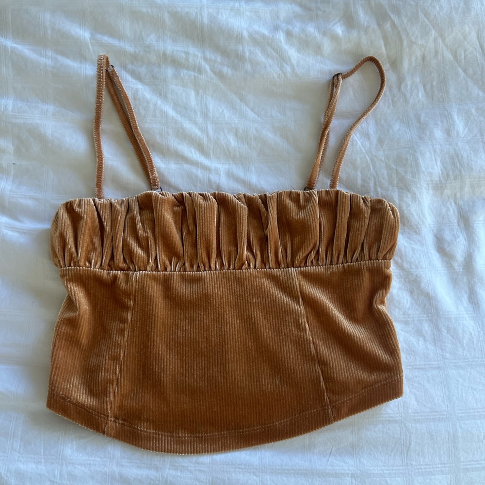 Urban Outfitters Tan Smocked Crop Top